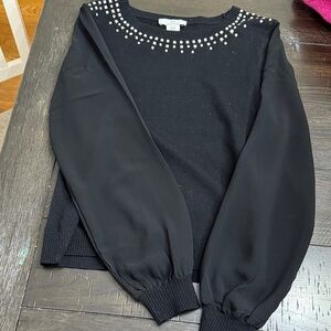H by Halston Black Sweater with Silver Embellishments